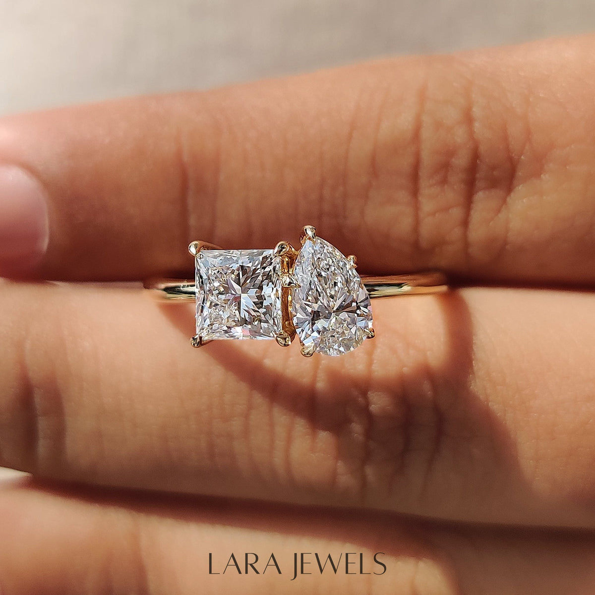 Lab grown princess engagement ring in Lara Jewels setting, available in Silver. IGI certified, ethically sourced, handcrafted at Lara Jewels.