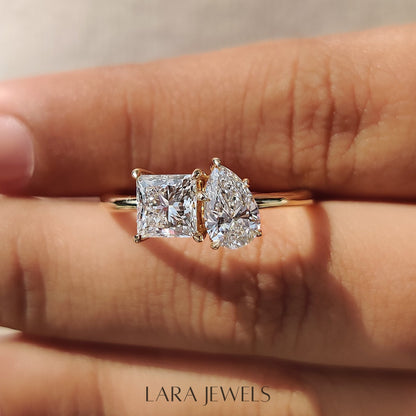 Lab grown princess engagement ring in Lara Jewels setting, available in Silver. IGI certified, ethically sourced, handcrafted at Lara Jewels.