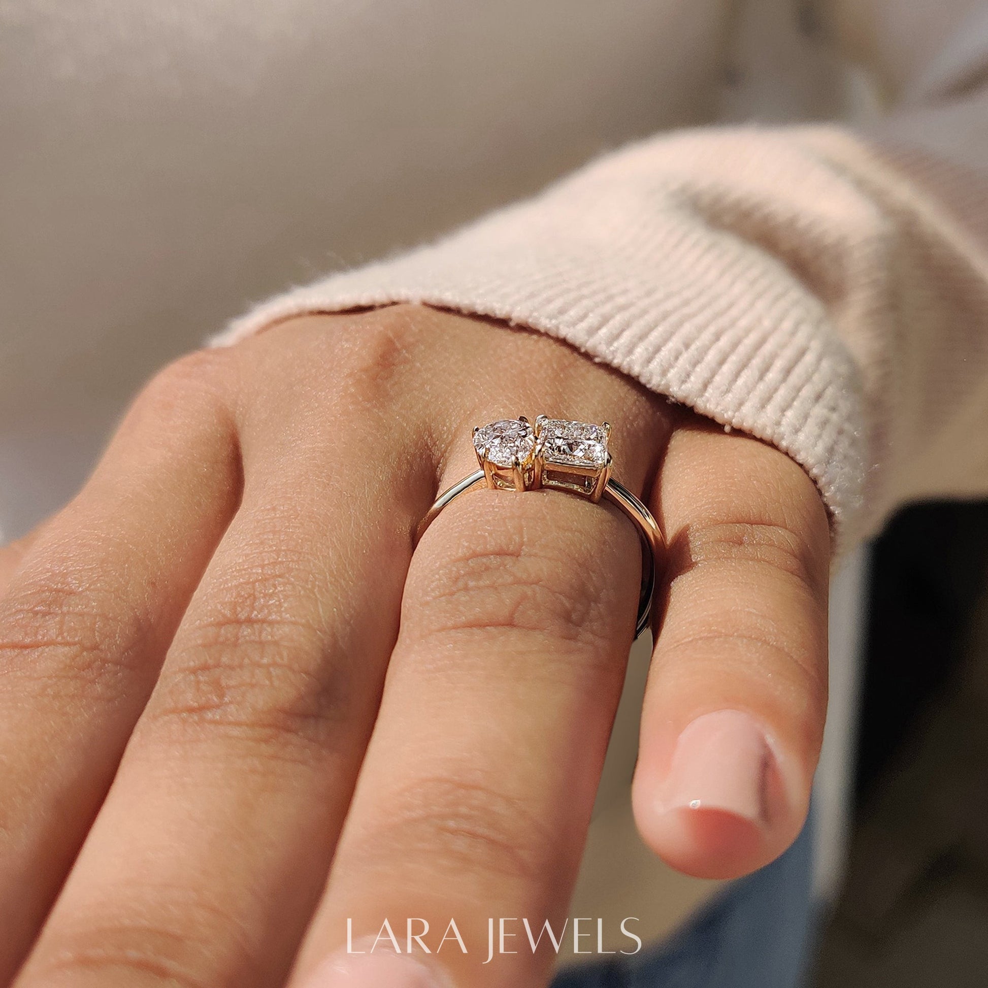 Lab grown princess engagement ring in Lara Jewels setting, available in Silver. IGI certified, ethically sourced, handcrafted at Lara Jewels.