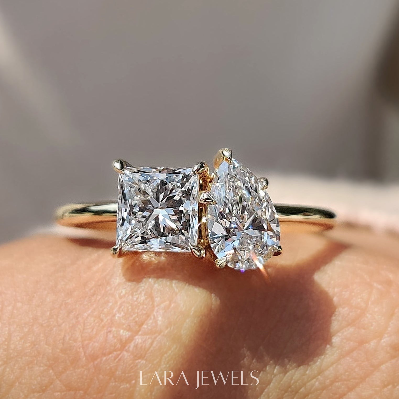 Lab grown princess engagement ring in Lara Jewels setting, available in Silver. IGI certified, ethically sourced, handcrafted at Lara Jewels.