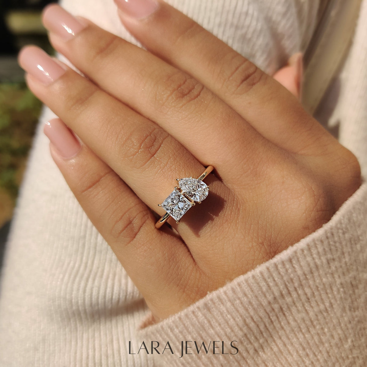 Lab grown princess engagement ring in Lara Jewels setting, available in Silver. IGI certified, ethically sourced, handcrafted at Lara Jewels.