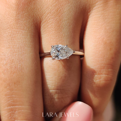 Lab grown pear engagement ring in Lara Jewels setting, available in Silver. IGI certified, ethically sourced, handcrafted at Lara Jewels.