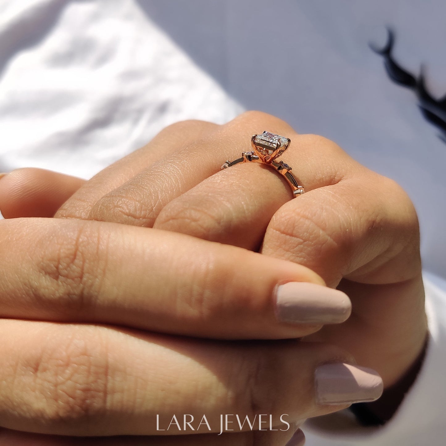 Lab grown princess engagement ring in Yellow Gold, available in Silver. IGI certified, ethically sourced, handcrafted at Lara Jewels.