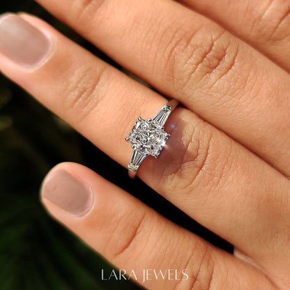 Lab grown radiant engagement ring in Lara Jewels setting, available in Silver. IGI certified, ethically sourced, handcrafted at Lara Jewels.