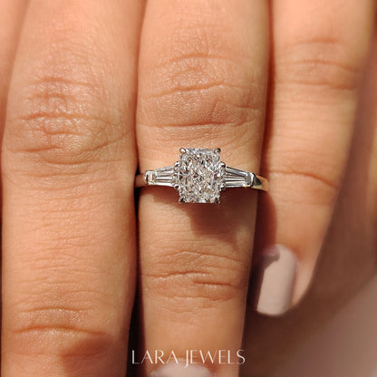 Lab grown radiant engagement ring in Lara Jewels setting, available in Silver. IGI certified, ethically sourced, handcrafted at Lara Jewels.