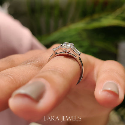 Lab grown radiant engagement ring in Lara Jewels setting, available in Silver. IGI certified, ethically sourced, handcrafted at Lara Jewels.