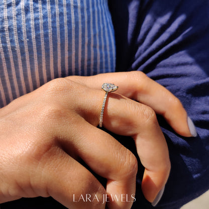Lab grown pear engagement ring in Lara Jewels setting, available in Silver. IGI certified, ethically sourced, handcrafted at Lara Jewels.