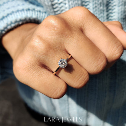Lab grown round engagement ring in Lara Jewels setting, available in Silver. IGI certified, ethically sourced, handcrafted at Lara Jewels.