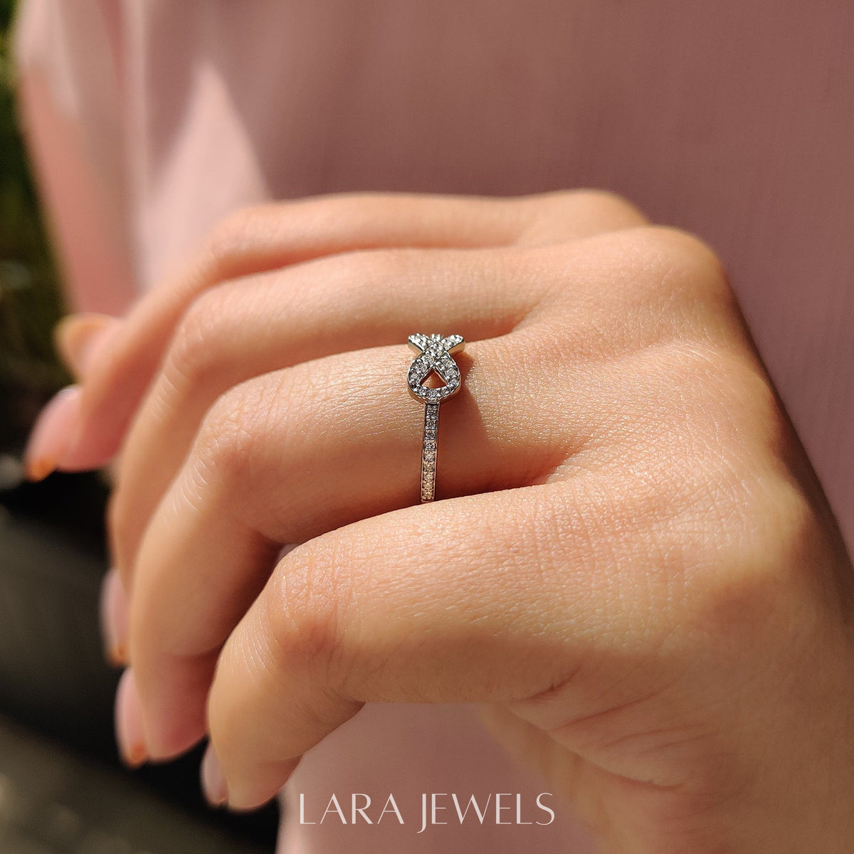 Lab grown round engagement ring in Half Eternity Style, available in Silver. IGI certified, ethically sourced, handcrafted at Lara Jewels.