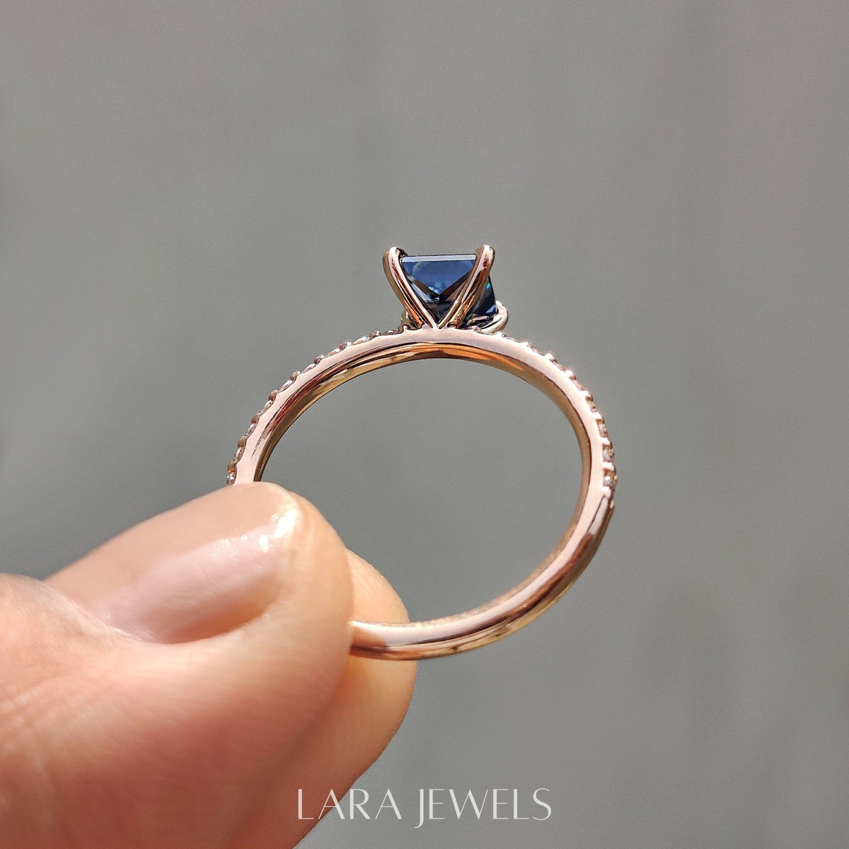 Lab grown princess engagement ring in Lara Jewels setting, available in Silver. IGI certified, ethically sourced, handcrafted at Lara Jewels.