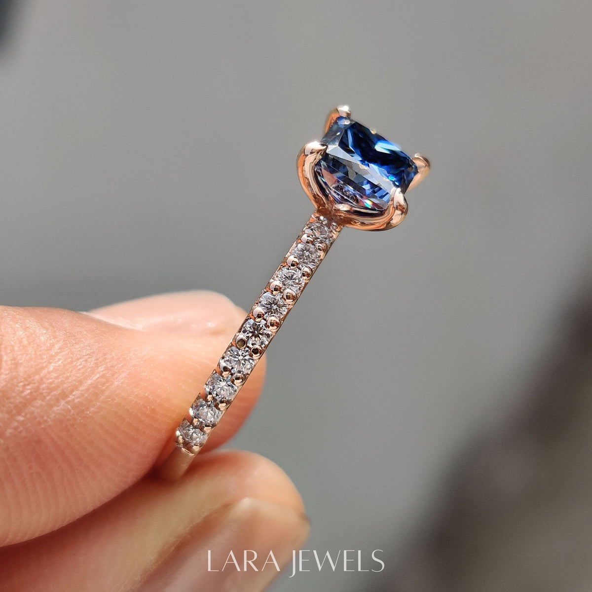 Lab grown princess engagement ring in Lara Jewels setting, available in Silver. IGI certified, ethically sourced, handcrafted at Lara Jewels.