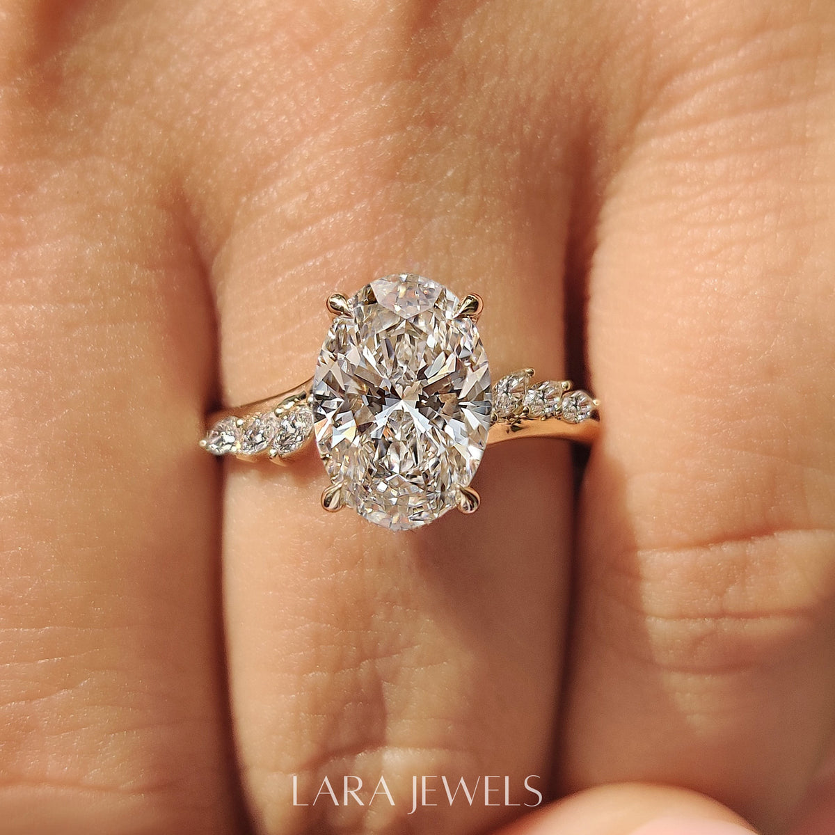 Lab grown marquise engagement ring in Marquise Side Stones, available in Silver. IGI certified, ethically sourced, handcrafted at Lara Jewels.