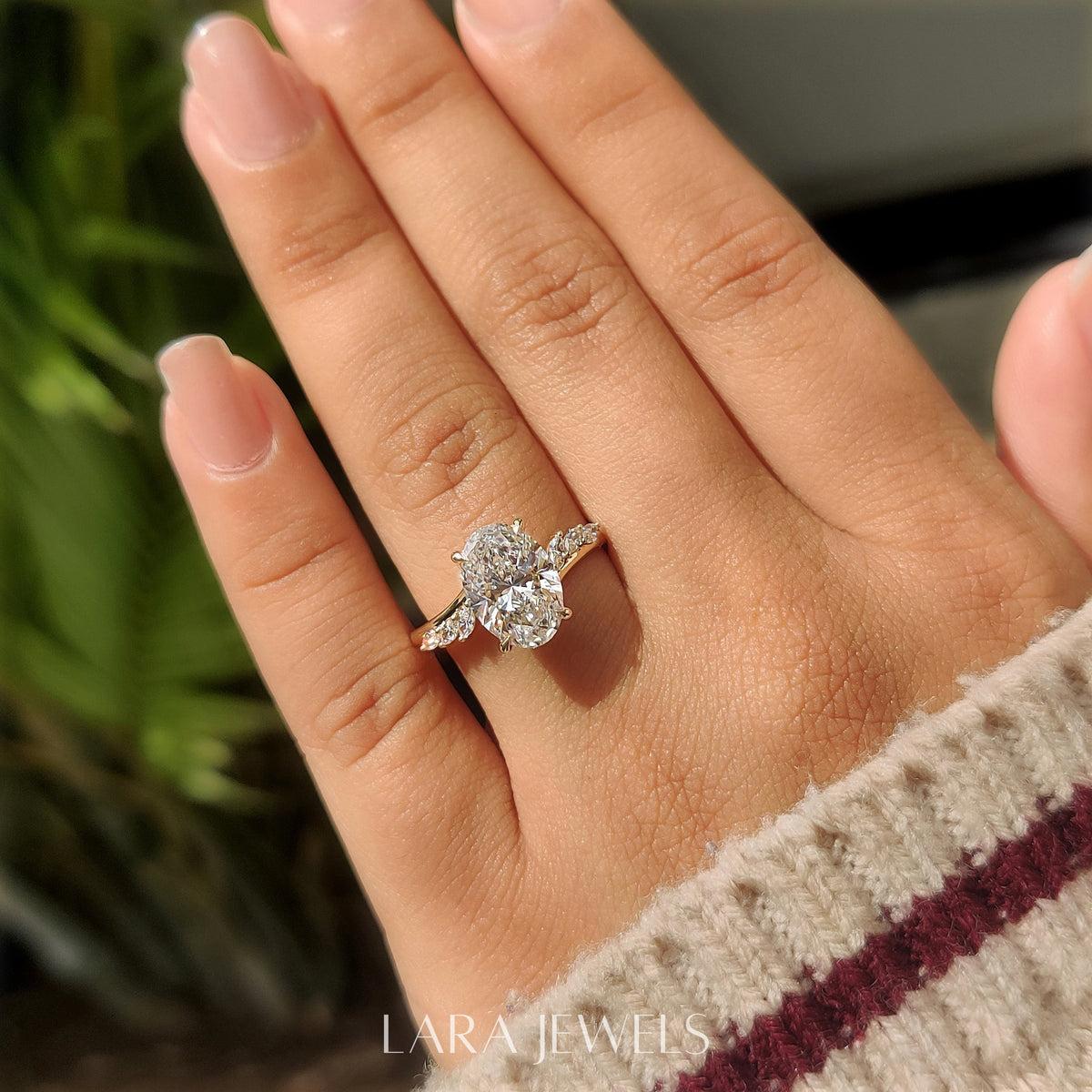 Lab grown marquise engagement ring in Marquise Side Stones, available in Silver. IGI certified, ethically sourced, handcrafted at Lara Jewels.