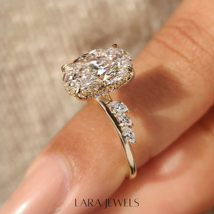 Lab grown marquise engagement ring in Marquise Side Stones, available in Silver. IGI certified, ethically sourced, handcrafted at Lara Jewels.