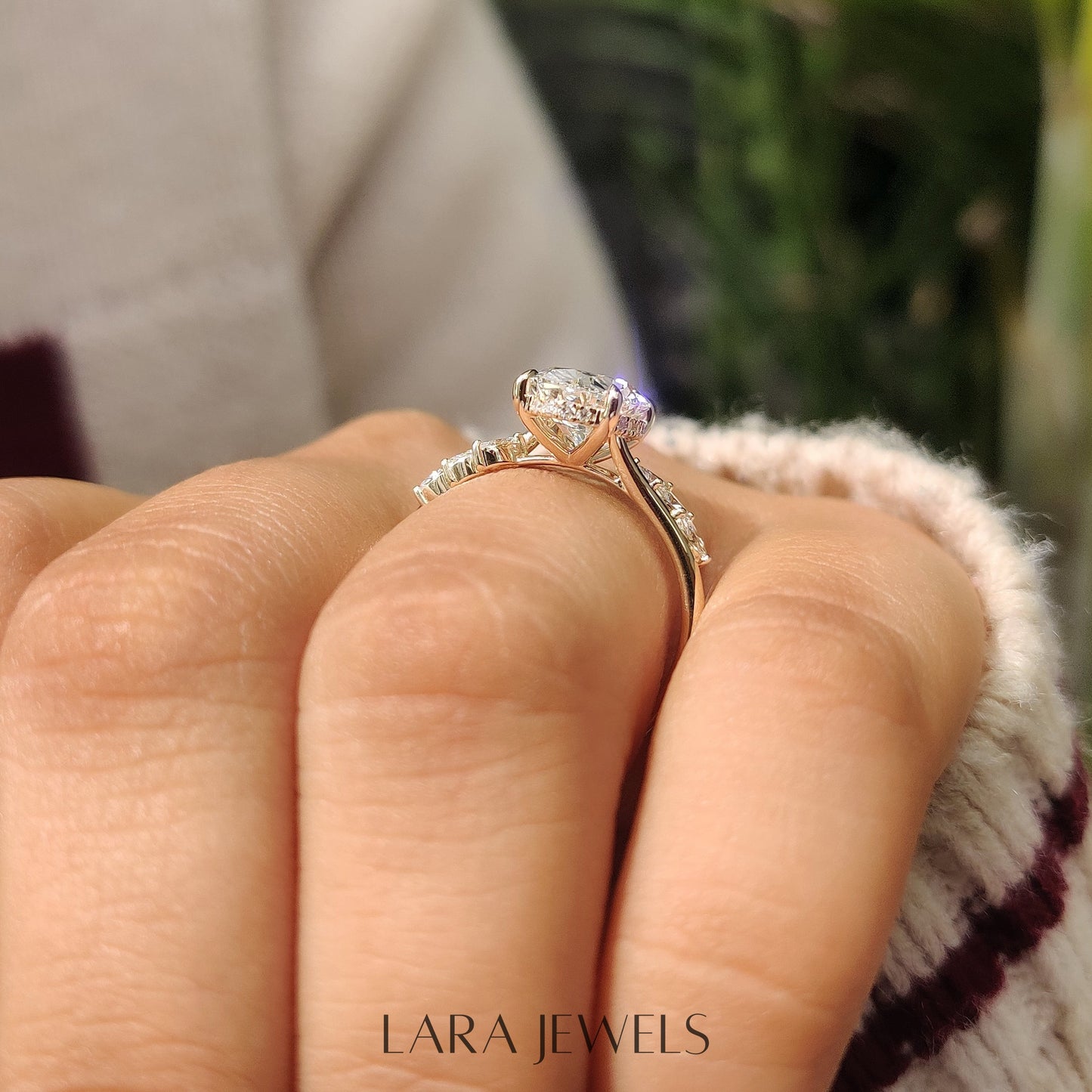 Lab grown marquise engagement ring in Marquise Side Stones, available in Silver. IGI certified, ethically sourced, handcrafted at Lara Jewels.