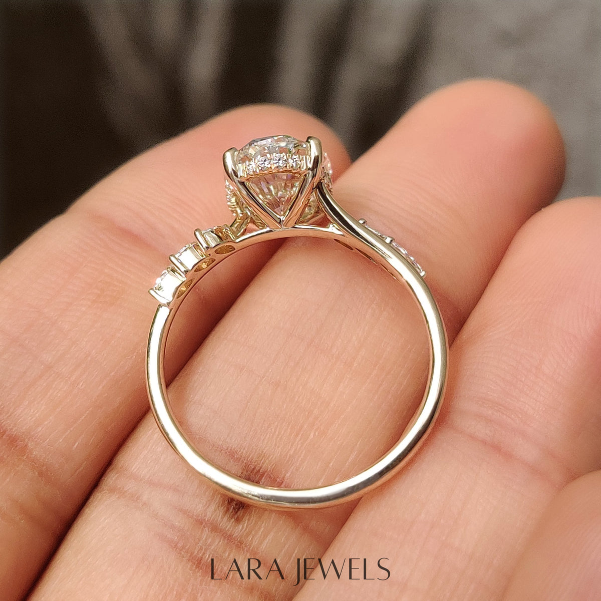 Lab grown marquise engagement ring in Marquise Side Stones, available in Silver. IGI certified, ethically sourced, handcrafted at Lara Jewels.
