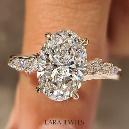 Lab grown marquise engagement ring in Marquise Side Stones, available in Silver. IGI certified, ethically sourced, handcrafted at Lara Jewels.