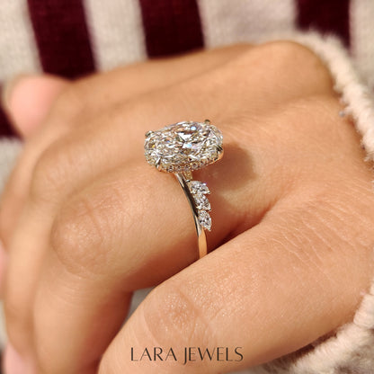 Lab grown marquise engagement ring in Marquise Side Stones, available in Silver. IGI certified, ethically sourced, handcrafted at Lara Jewels.
