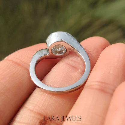 Lab grown diamond engagement ring in Half Bezel, available in Silver. IGI certified, ethically sourced, handcrafted at Lara Jewels.