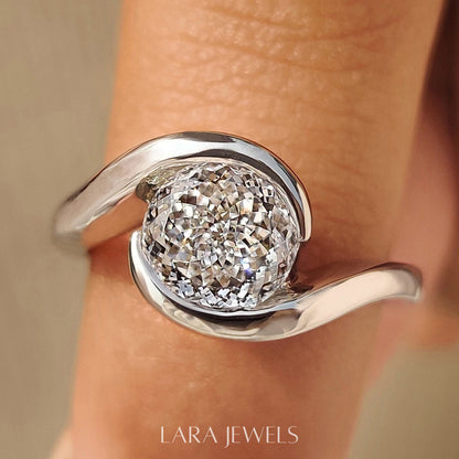 Lab grown diamond engagement ring in Half Bezel, available in Silver. IGI certified, ethically sourced, handcrafted at Lara Jewels.