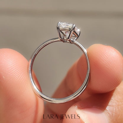 Lab grown radiant engagement ring in Lara Jewels setting, available in Silver. IGI certified, ethically sourced, handcrafted at Lara Jewels.