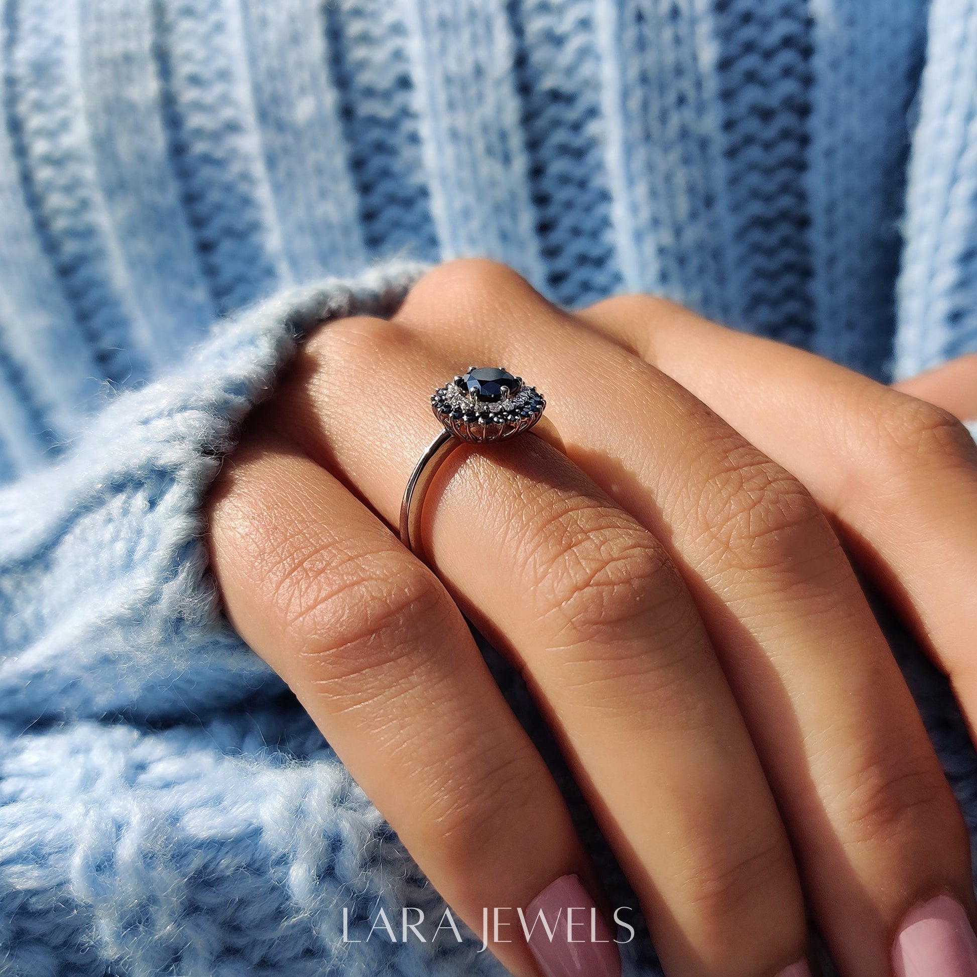 Lab grown round engagement ring in Lara Jewels setting, available in Silver. IGI certified, ethically sourced, handcrafted at Lara Jewels.