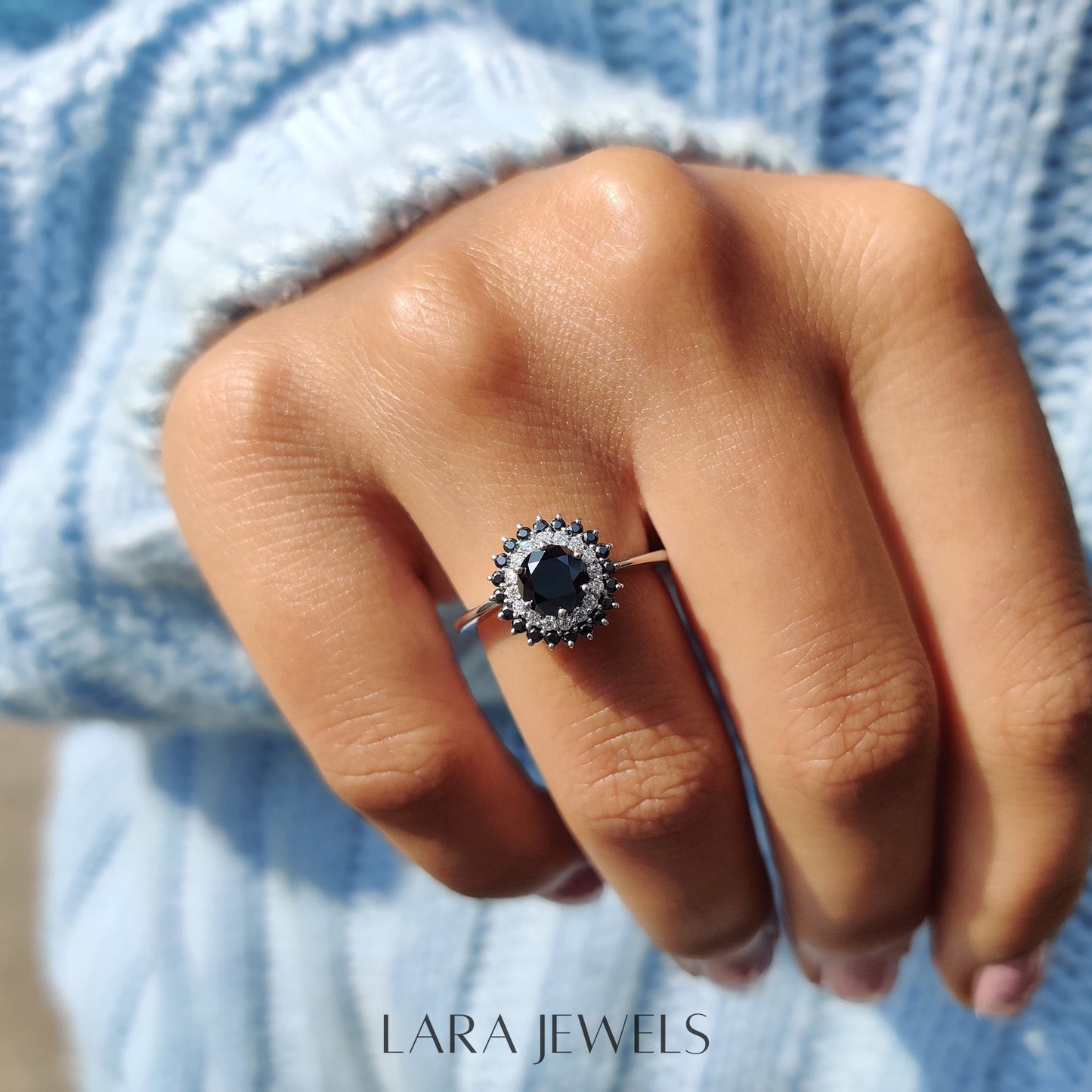Lab grown round engagement ring in Lara Jewels setting, available in Silver. IGI certified, ethically sourced, handcrafted at Lara Jewels.