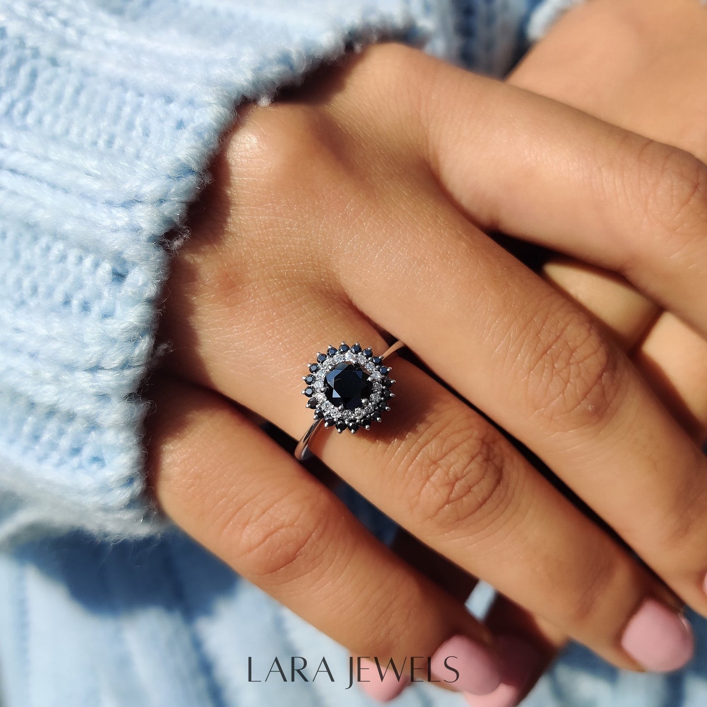 Lab grown round engagement ring in Lara Jewels setting, available in Silver. IGI certified, ethically sourced, handcrafted at Lara Jewels.