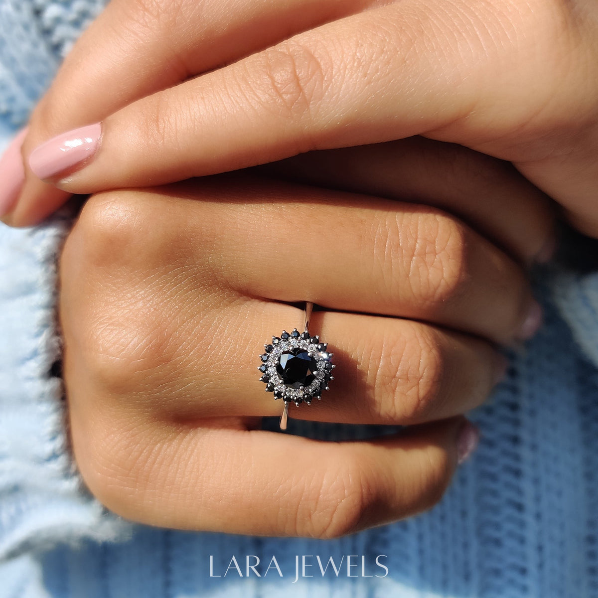 Lab grown round engagement ring in Lara Jewels setting, available in Silver. IGI certified, ethically sourced, handcrafted at Lara Jewels.