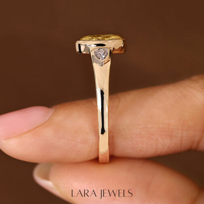 Lab grown oval engagement ring in Trillion Side Stone, available in Silver. IGI certified, ethically sourced, handcrafted at Lara Jewels.