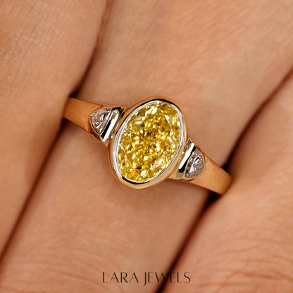 Lab grown oval engagement ring in Trillion Side Stone, available in Silver. IGI certified, ethically sourced, handcrafted at Lara Jewels.