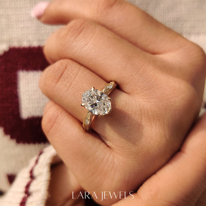 Lab grown oval engagement ring in Lara Jewels setting, available in Silver. IGI certified, ethically sourced, handcrafted at Lara Jewels.