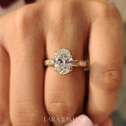 Lab grown oval engagement ring in Lara Jewels setting, available in Silver. IGI certified, ethically sourced, handcrafted at Lara Jewels.