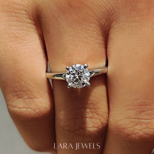 Lab grown diamond engagement ring in Lara Jewels setting, available in Silver. IGI certified, ethically sourced, handcrafted at Lara Jewels.