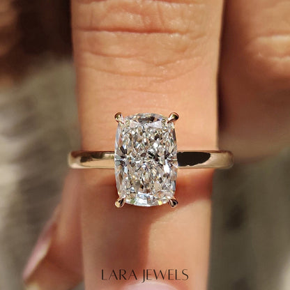 Lab grown cushion engagement ring in Lara Jewels setting, available in Silver. IGI certified, ethically sourced, handcrafted at Lara Jewels.