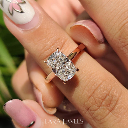 Lab grown cushion engagement ring in Lara Jewels setting, available in Silver. IGI certified, ethically sourced, handcrafted at Lara Jewels.