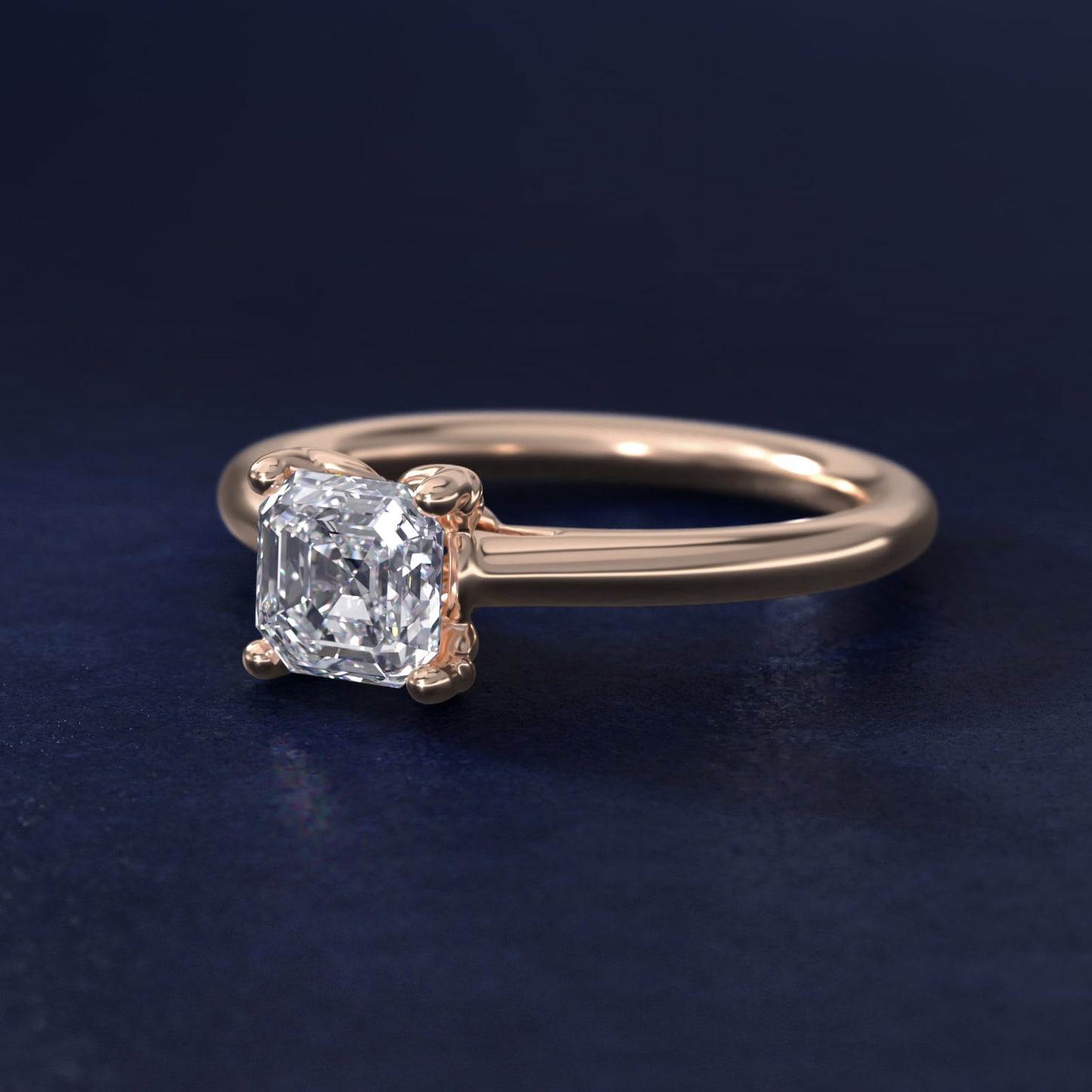 Leaf Solitaire Plus Diamond Engagement Ring in 14k Rose Gold - Asscher Center