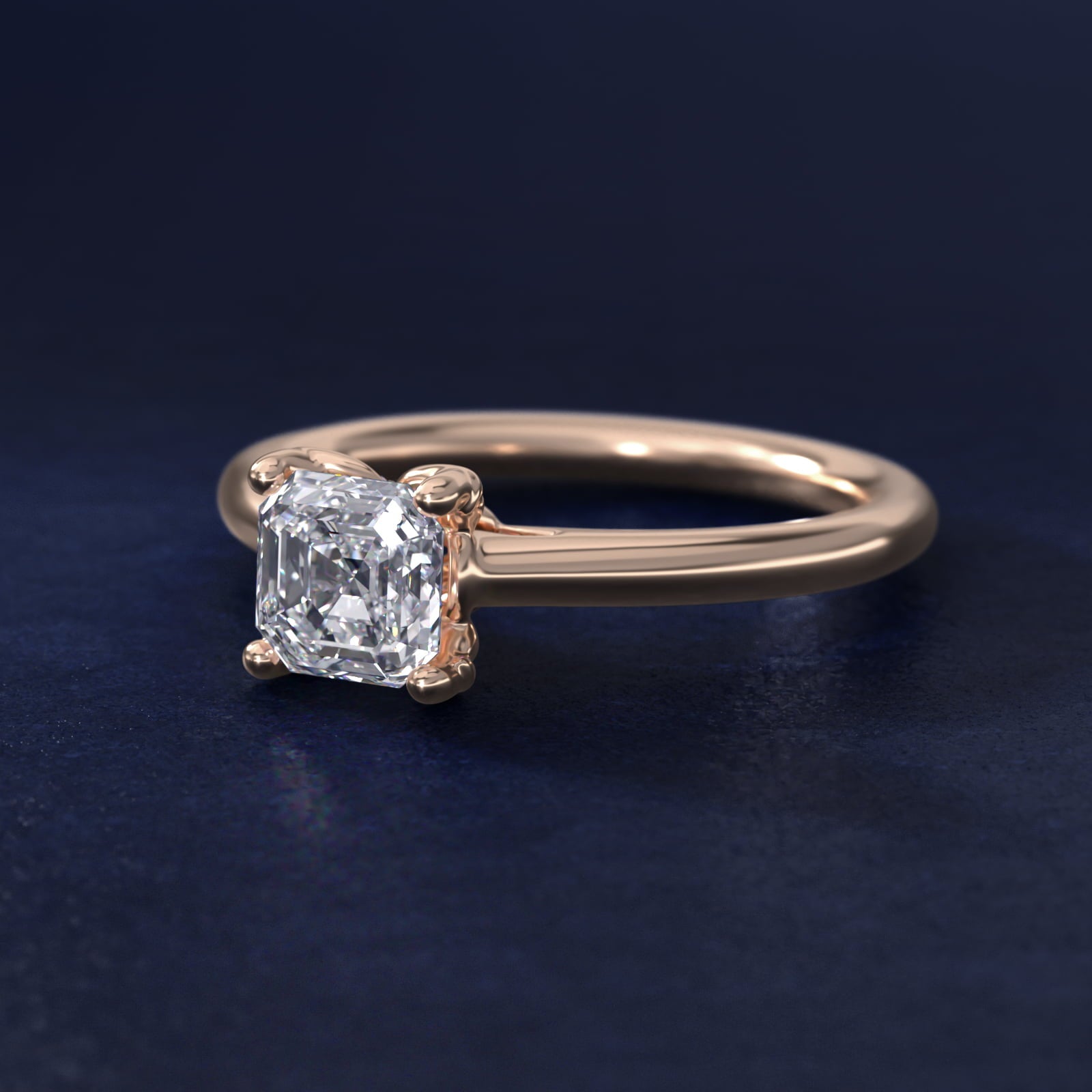 Leaf Solitaire Plus Diamond Engagement Ring in 18k Rose Gold - Asscher Center