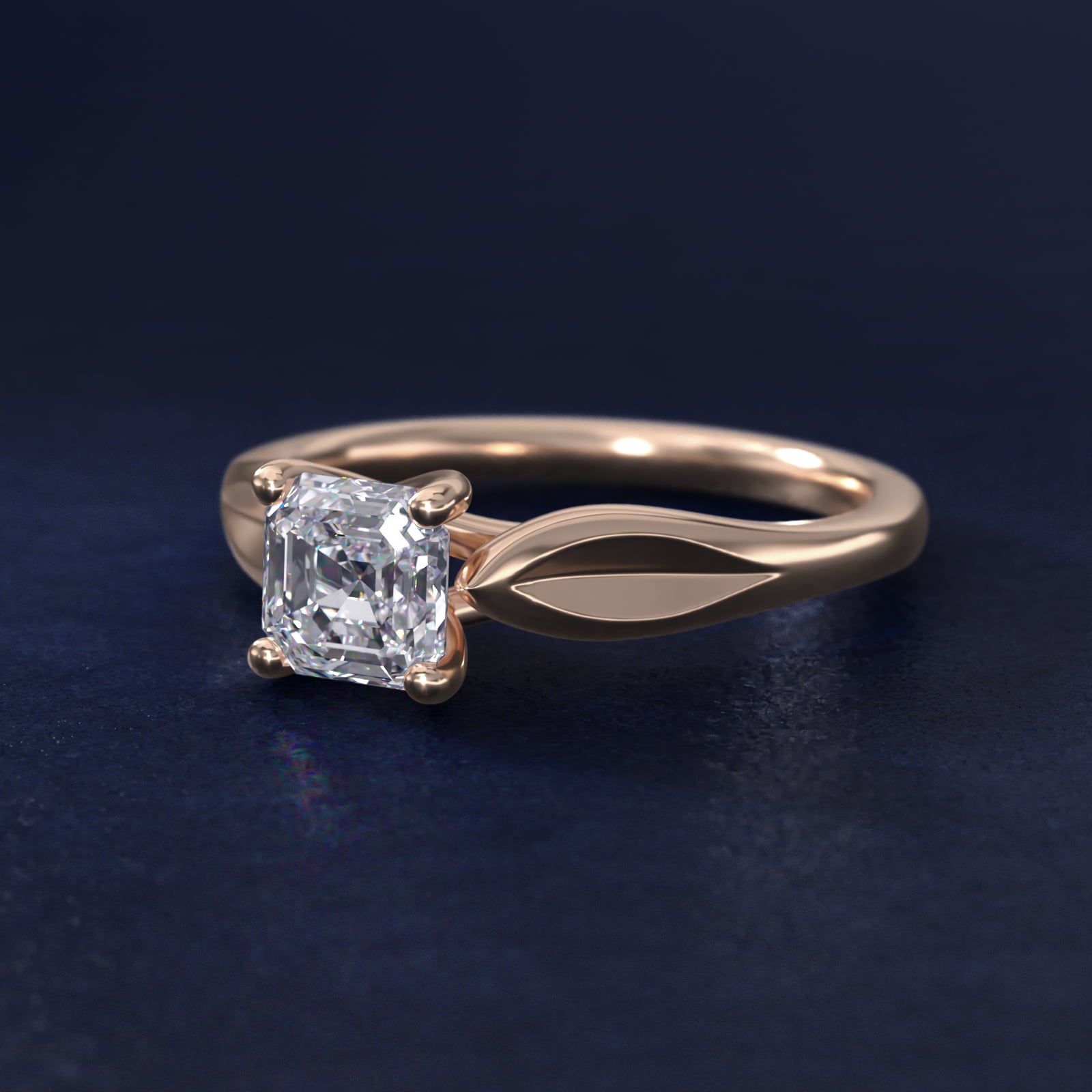 Leaf Solitaire Engagement Ring in 18k Rose Gold - Asscher Center
