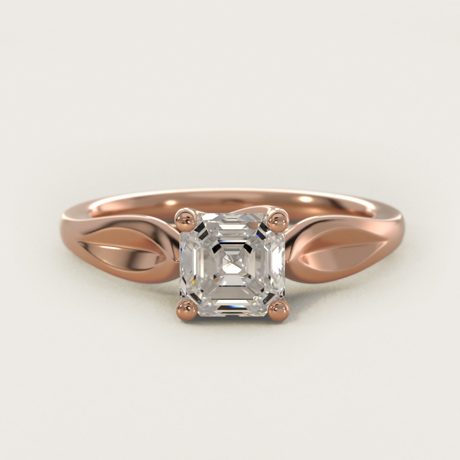 Leaf Solitaire Engagement Ring in 18k Rose Gold - Asscher Center