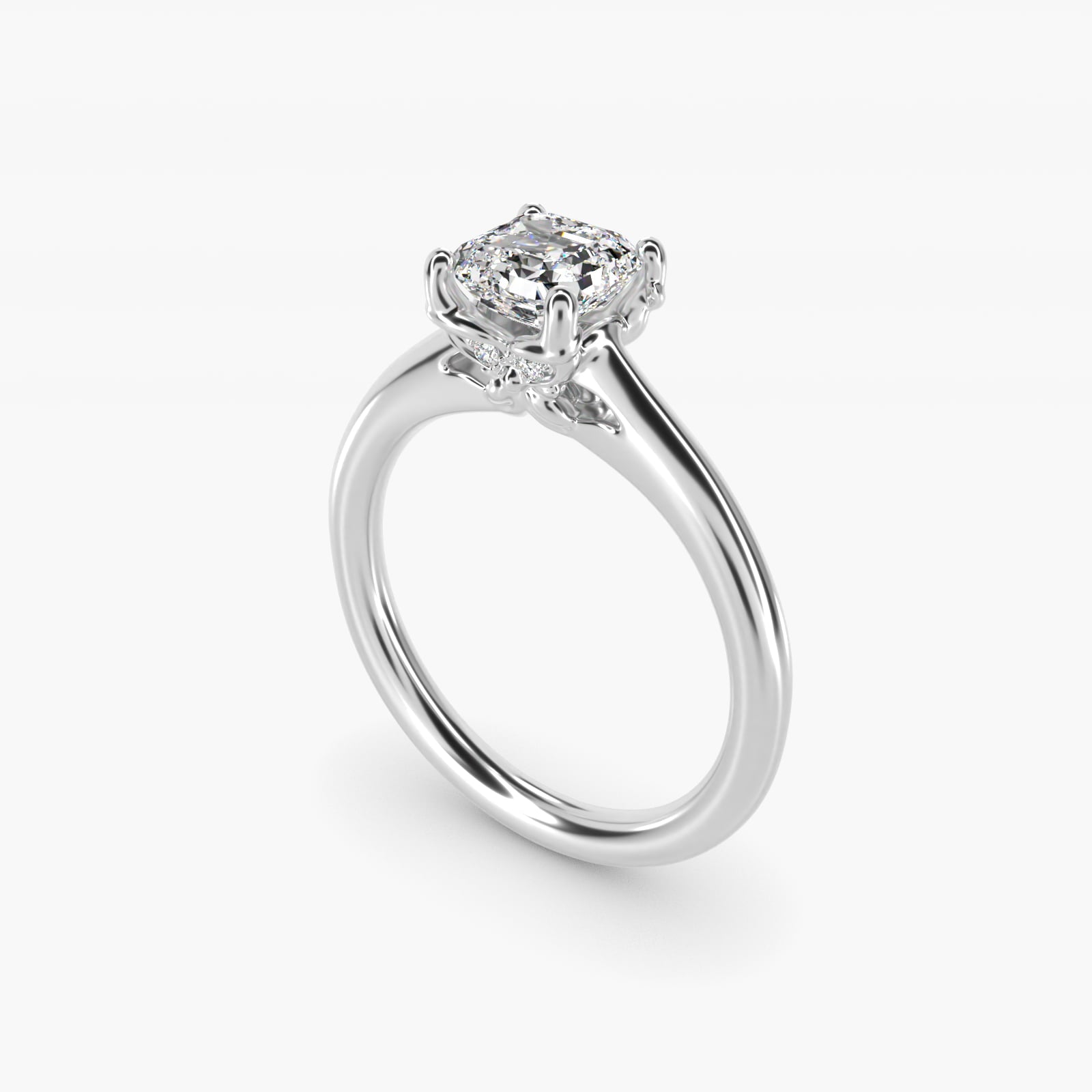 Leaf Solitaire Plus Diamond Engagement Ring in 18k White Gold - Asscher Center