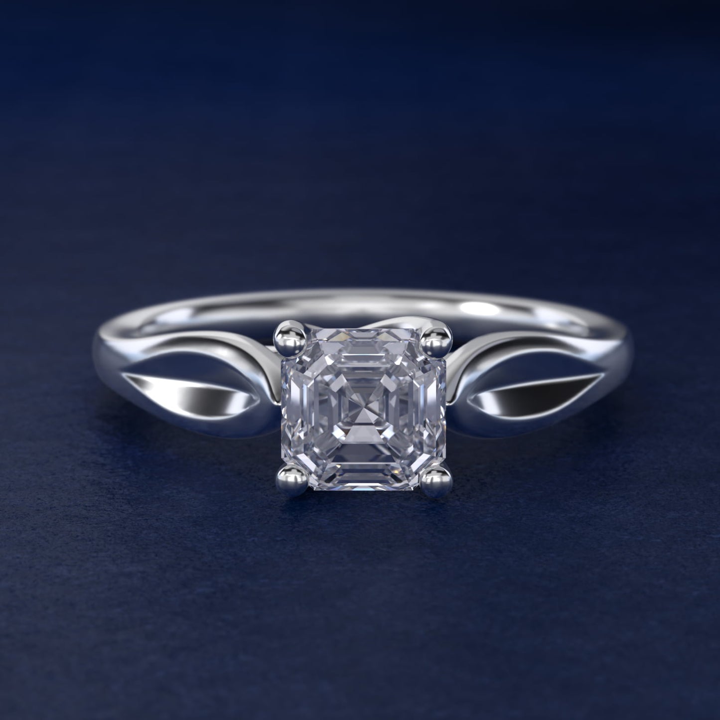 Leaf Solitaire Engagement Ring in 14k White Gold - Asscher Center