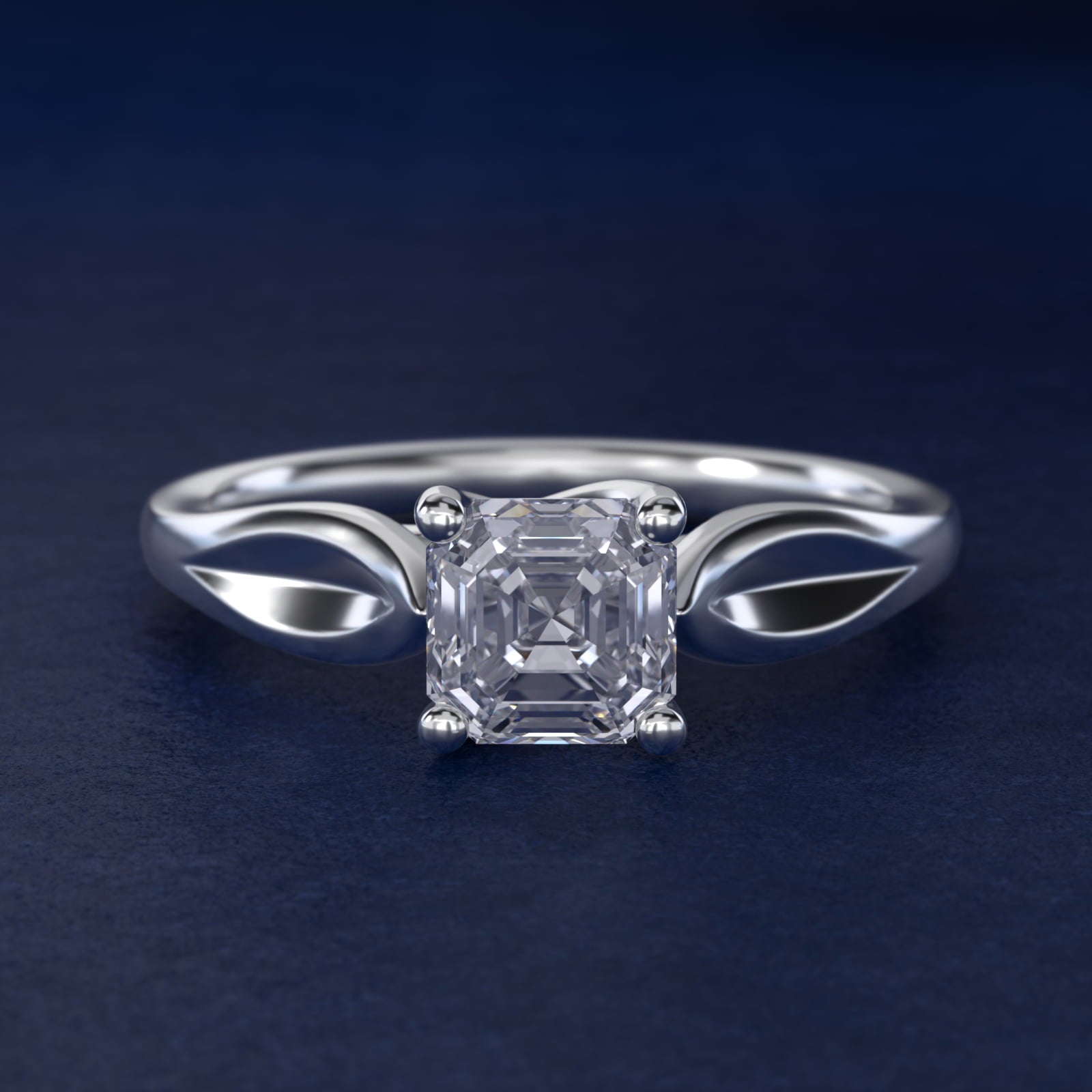 Leaf Solitaire Engagement Ring in 18k White Gold - Asscher Center