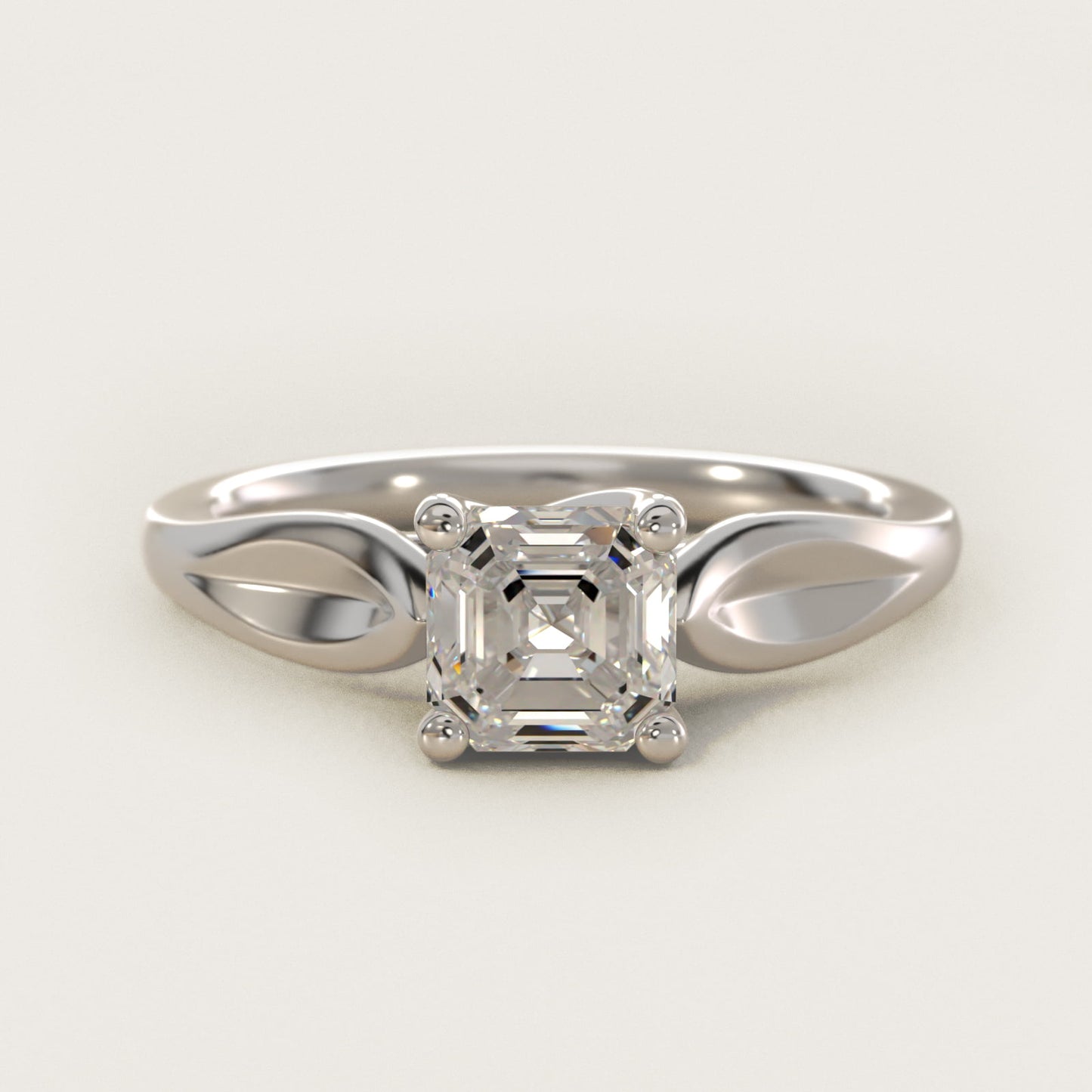 Leaf Solitaire Engagement Ring in 18k White Gold - Asscher Center