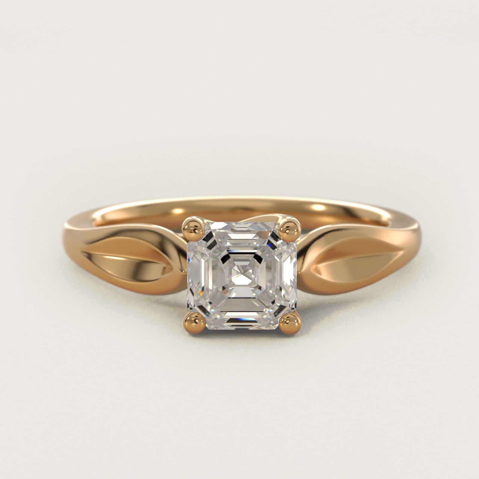 Leaf Solitaire Engagement Ring in 14k Yellow Gold - Asscher Center