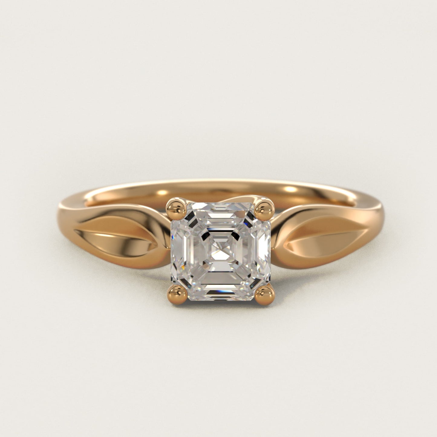 Leaf Solitaire Engagement Ring in 18k Yellow Gold - Asscher Center