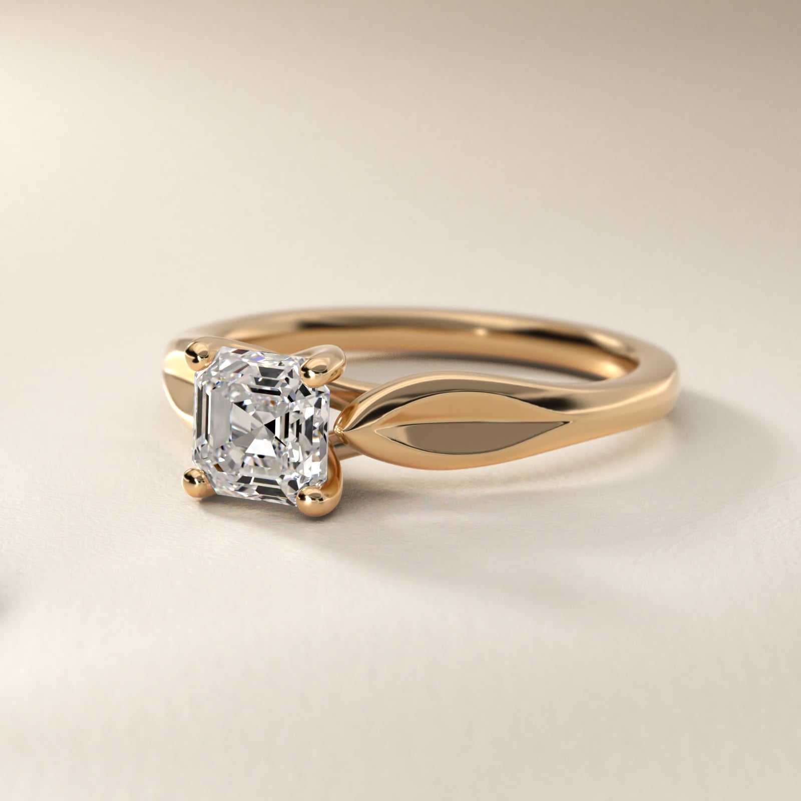 Leaf Solitaire Engagement Ring in 14k Yellow Gold - Asscher Center