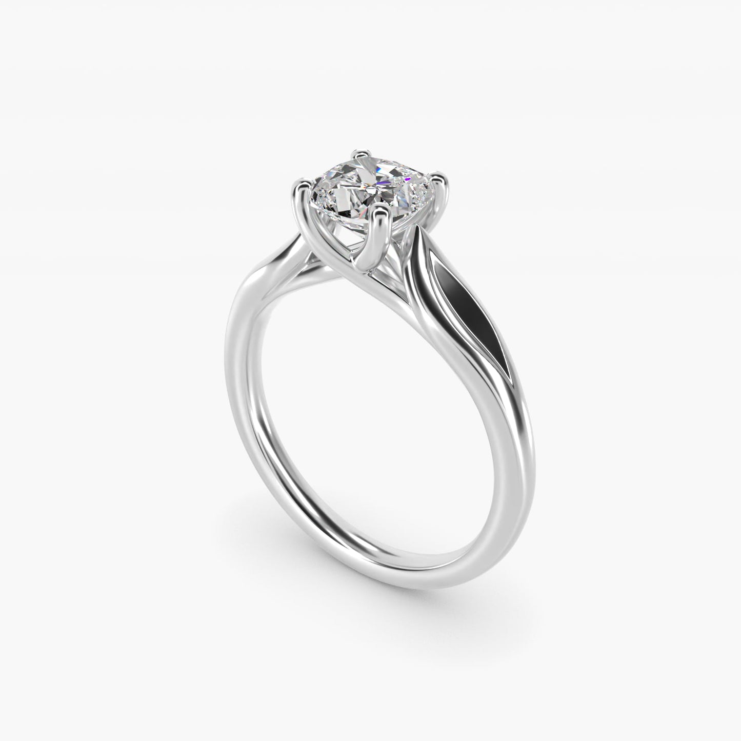 Leaf Solitaire Engagement Ring in 18k White Gold - Cushion Center