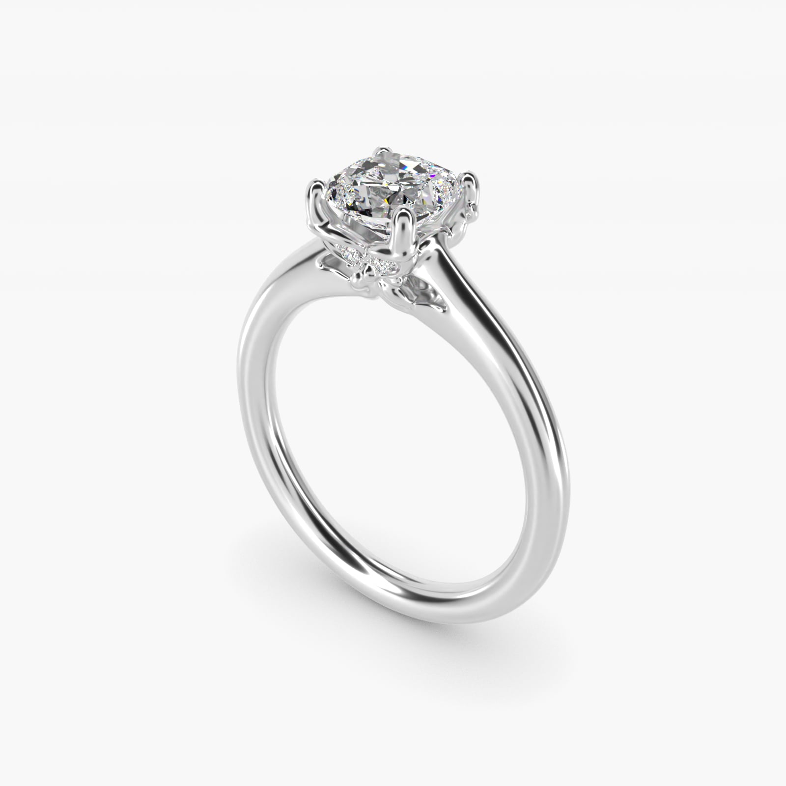 Leaf Solitaire Plus Diamond Engagement Ring in 14k White Gold - Cushion Center