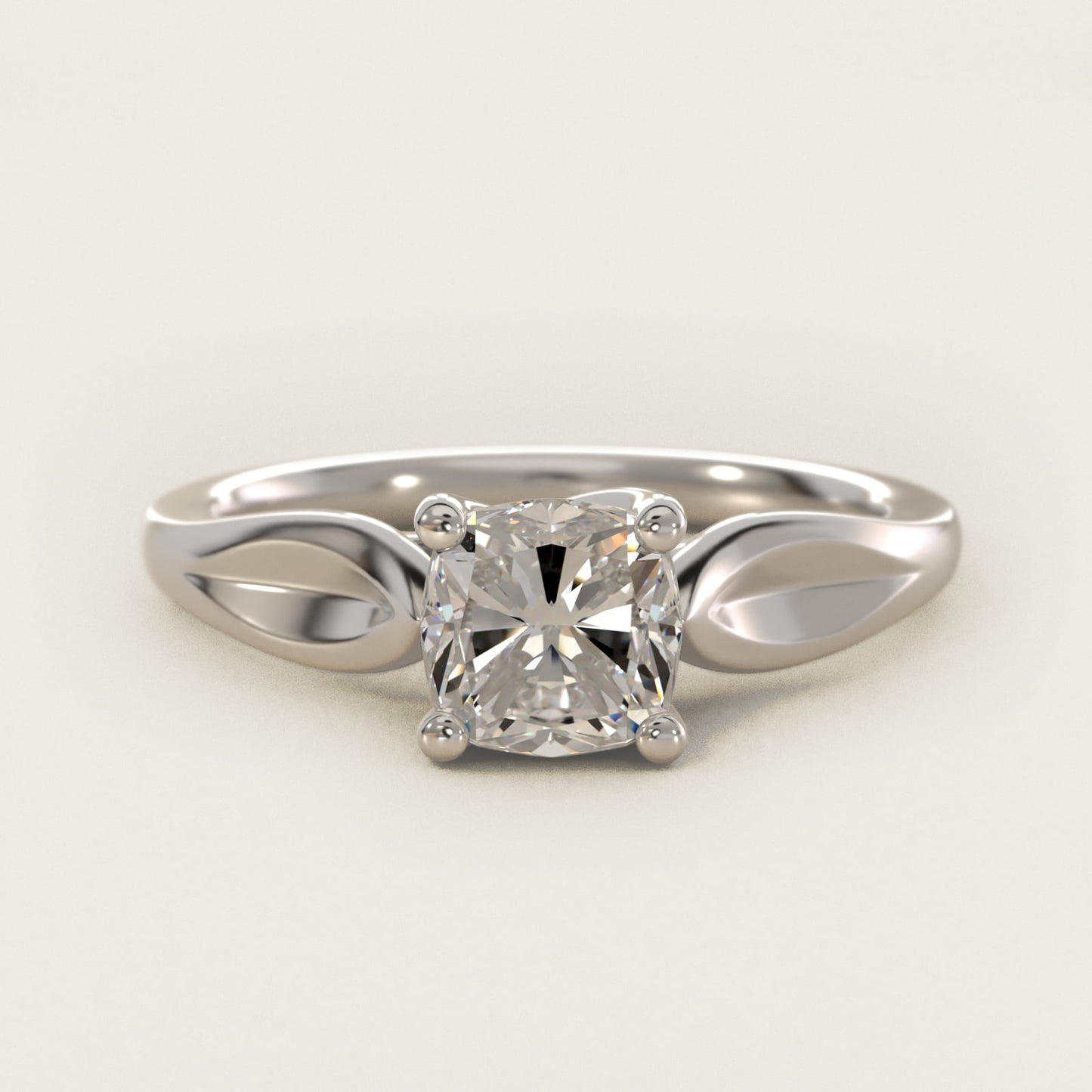 Leaf Solitaire Engagement Ring in 14k White Gold - Cushion Center